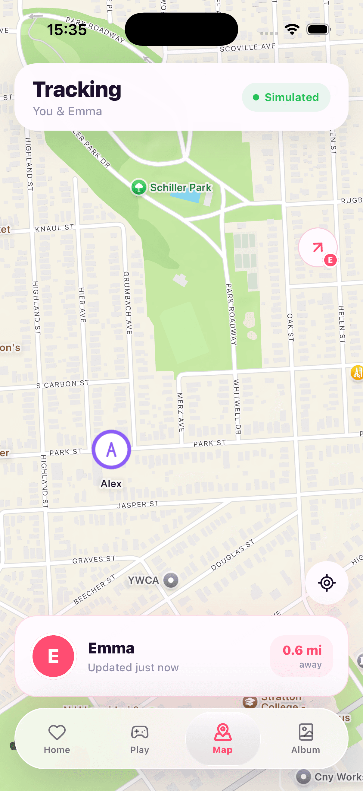 HeartSee map showing the distance between partners