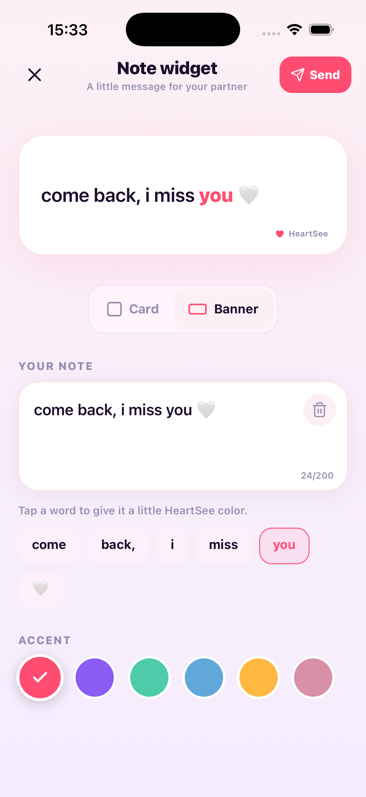 HeartSee couple note widget editor for iPhone